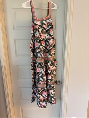 LOFT Tropical Leaf Print Maxi Dress in White, Green & Pink